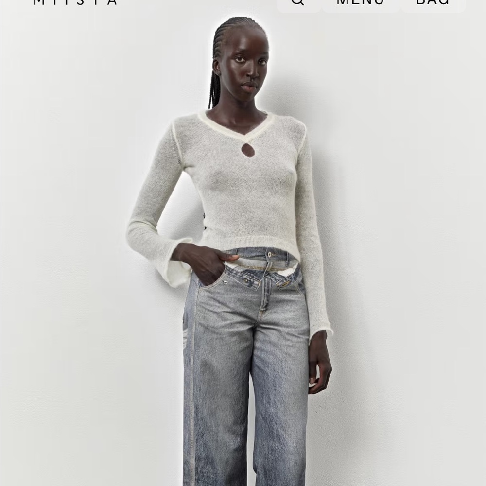 Miista Cream Knit V-Neck Sweater NEW